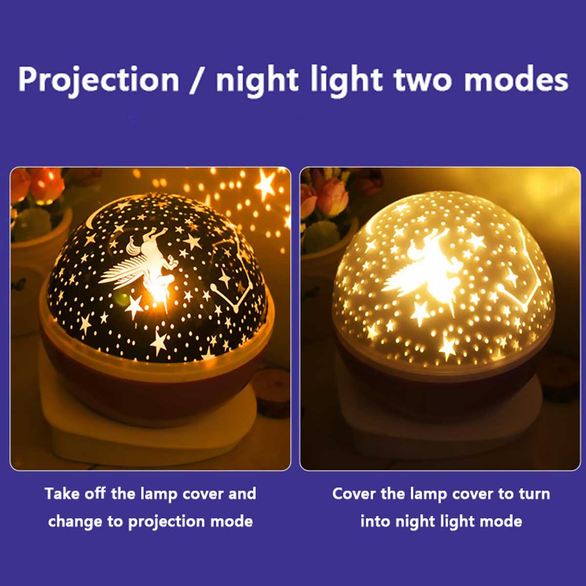 360° Rotation Night Light Star Projector Unicorn Purple