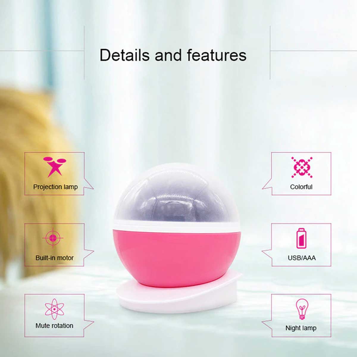 360° Rotation Night Light Star Projector Unicorn Pink